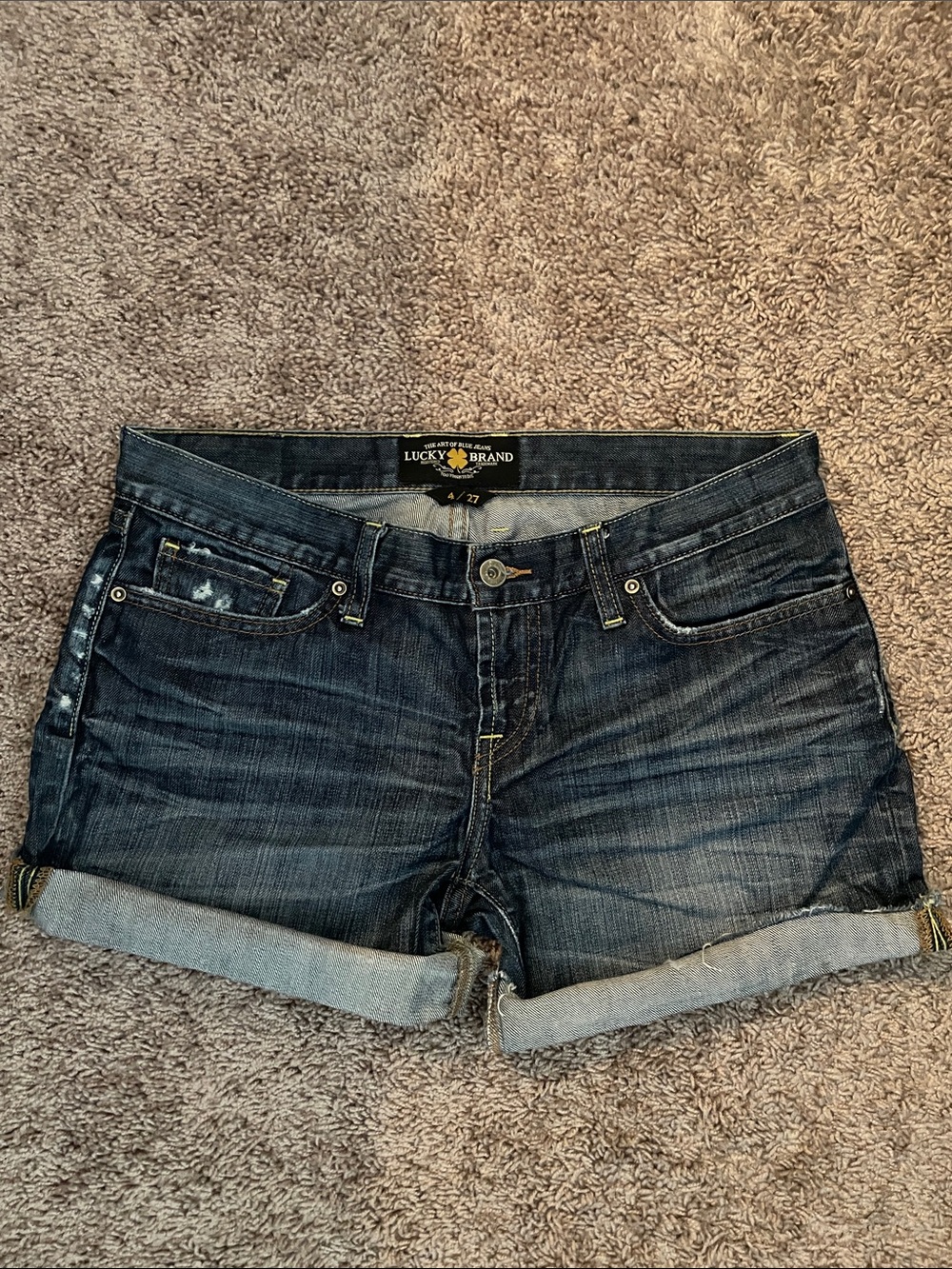 Lucky Brand Dark Indigo Rolled Hem Denim Shorts